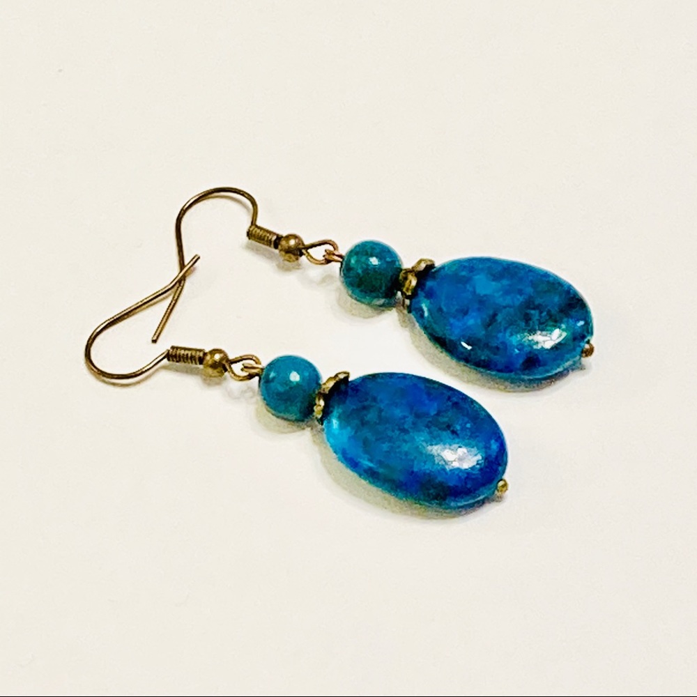 Deep Turquoise Chrysocolla Beaded Earrings